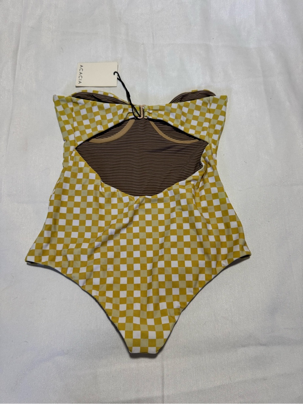 acacia swimwear Yellow and White Checkerboard Strapless One-Piece - Picture 2 of 4